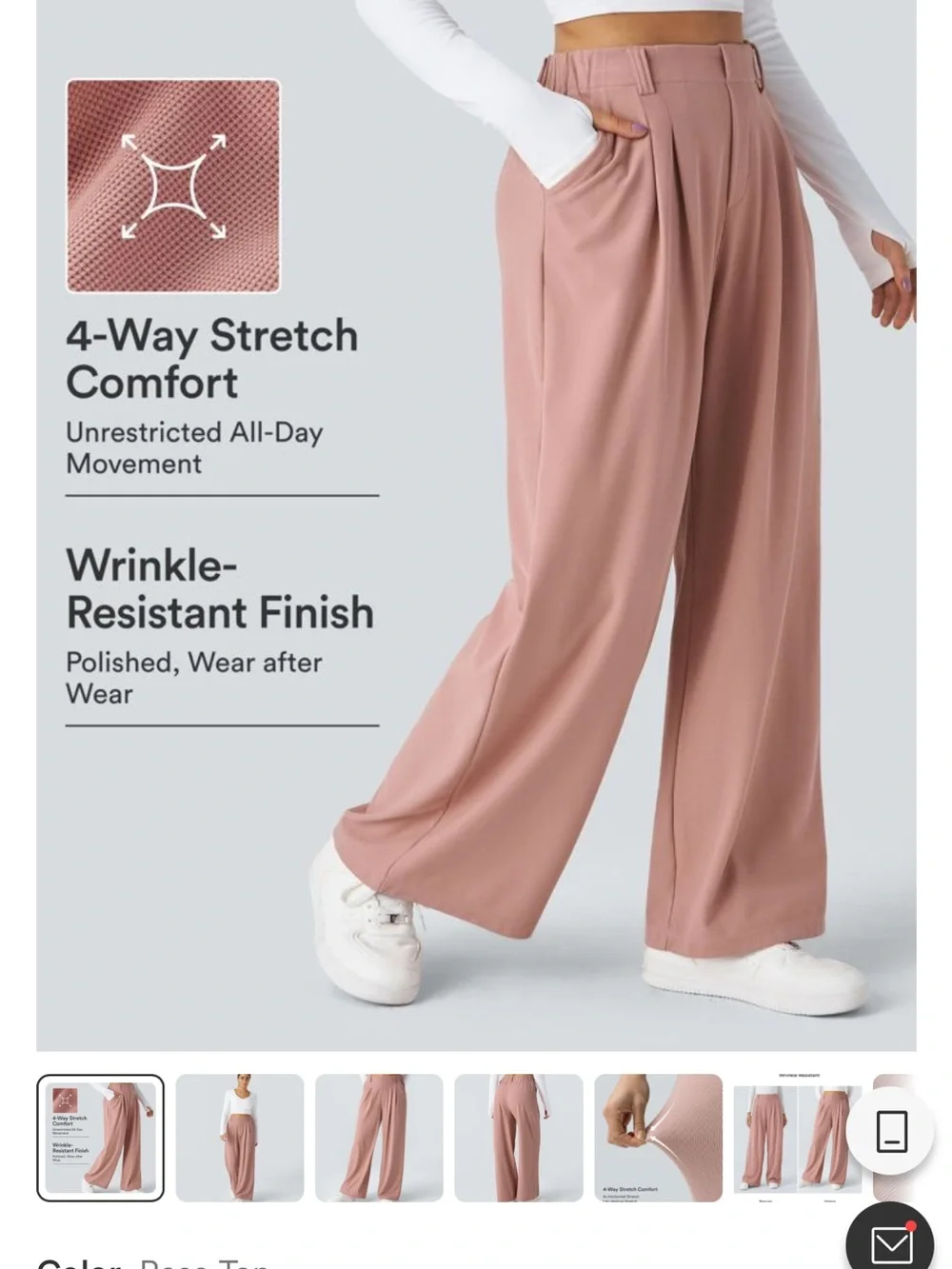 Halara Wide Leg waffle Pull-On Pants in Rose Taupe - Picture 1 of 7